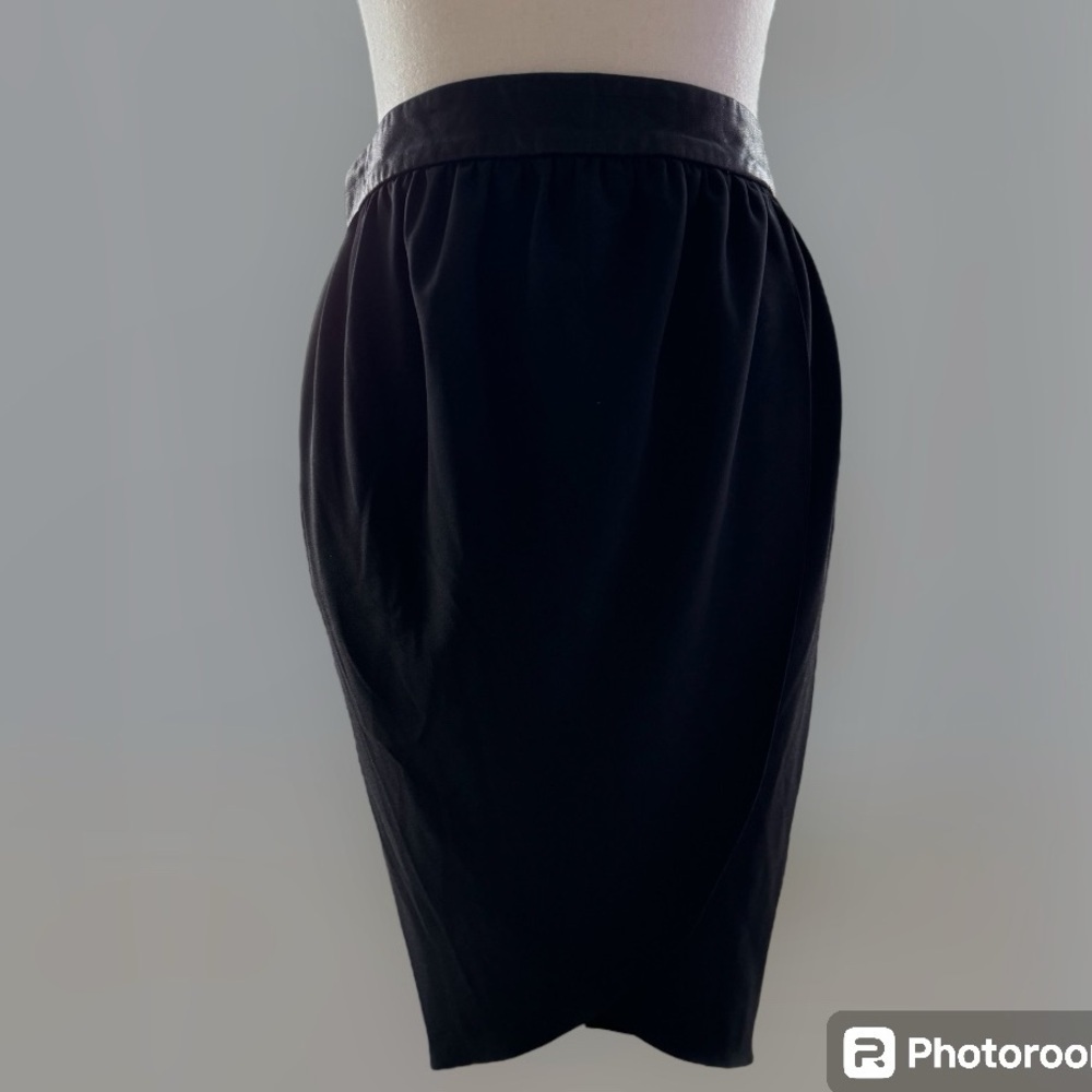 NWT Alice + Olivia Leather Trim Silk Skirt Sz 4 Asymmetrical Classic - Picture 5 of 8
